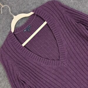 Gap Luxe Purple Ribbed V Neck Long Sleeve Sweater Size S